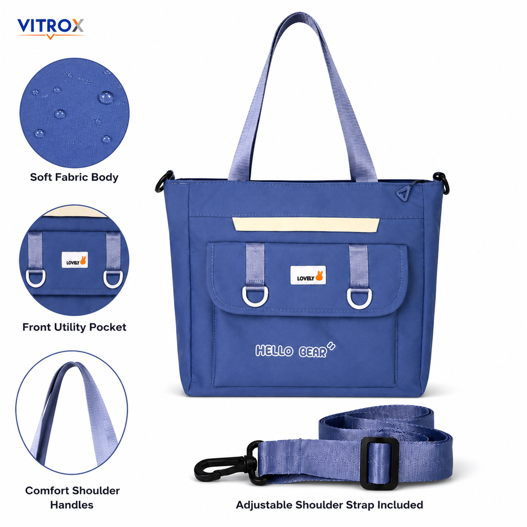 Women’s Denim Blue Utility Tote Bag with Front Flap Pocket