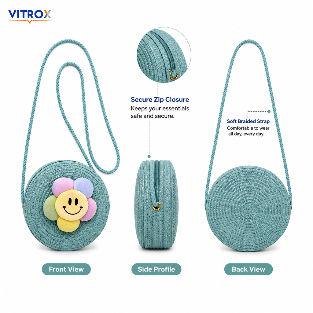 Cute Round Woven Flower Crossbody Bag for Girls & Women