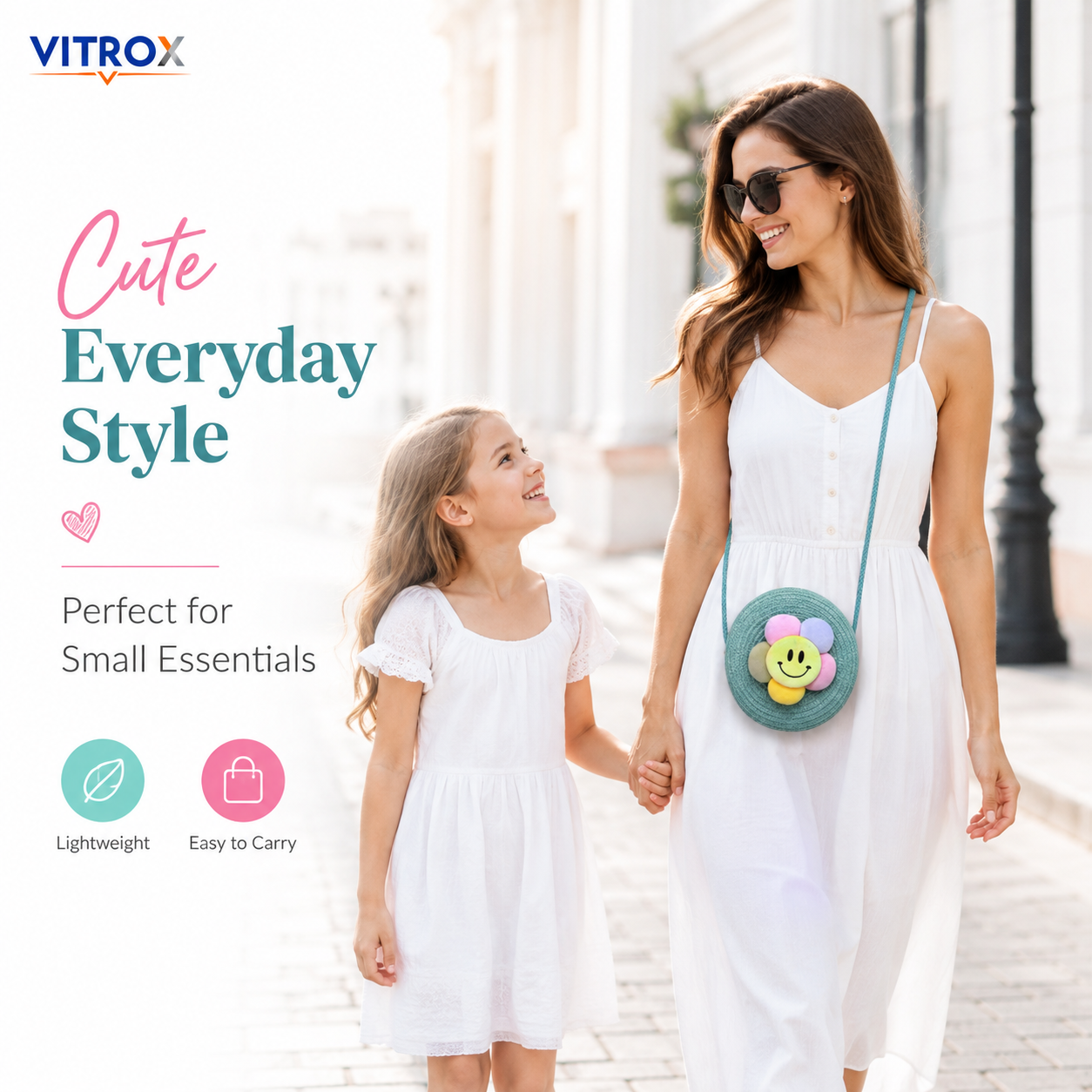 Cute Round Woven Flower Crossbody Bag for Girls & Women