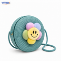 Cute Round Woven Flower Crossbody Bag for Girls & Women