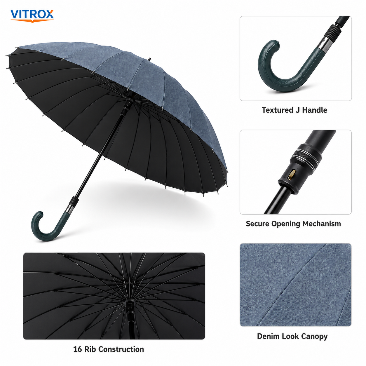 Denim Design UV 16K Umbrella – Blue Grey