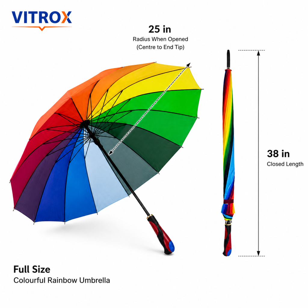 Colourful Rainbow Long Umbrella – Full Size Rain Umbrella