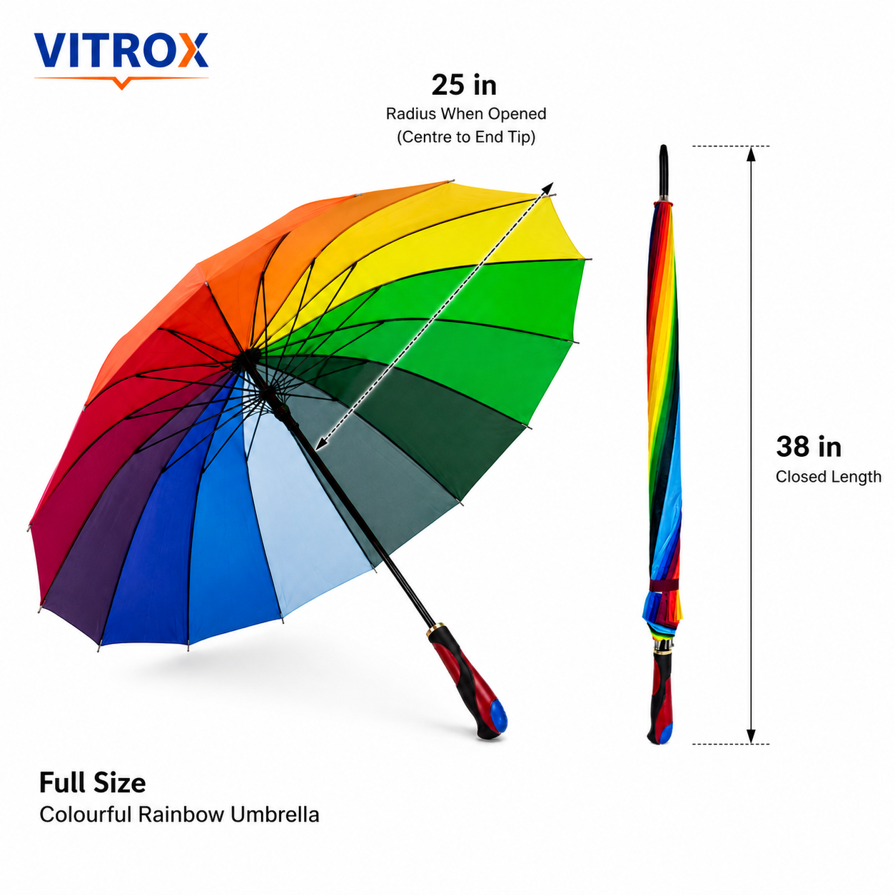 Colourful Rainbow Long Umbrella – Full Size Rain Umbrella