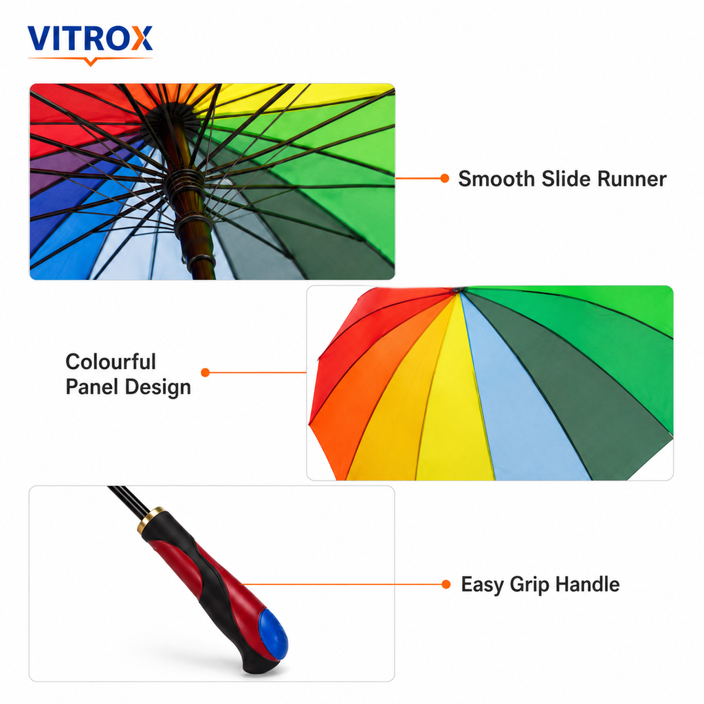 Colourful Rainbow Long Umbrella – Full Size Rain Umbrella