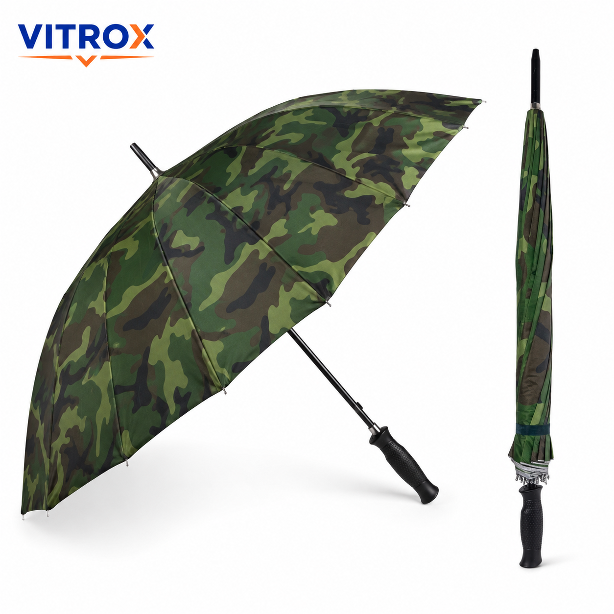 Camouflage Long Umbrella with Silver Inner Layer & Comfort Grip