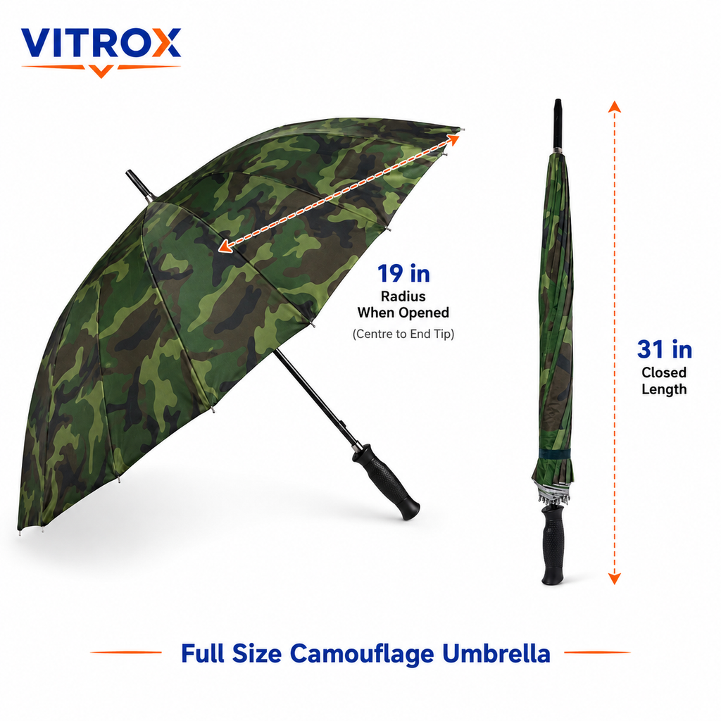 Camouflage Long Umbrella with Silver Inner Layer & Comfort Grip