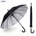 Classic Long Umbrella with Silver Inner Coating & Hook Handle – Black