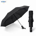 Compact Automatic Open & Semi-Automatic Close Folding Umbrella with Storage Cover & Wrist Strap – Black