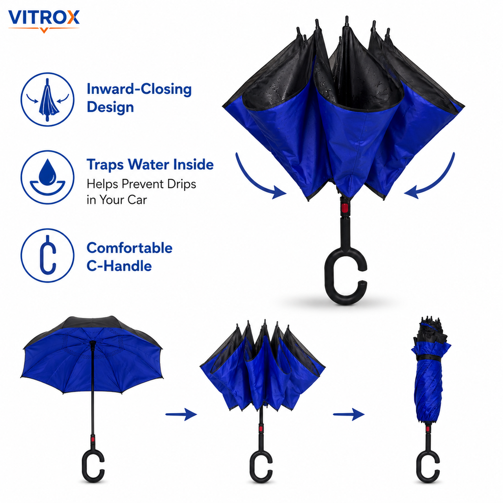 Reverse Car Umbrella with C-Shaped Handle
