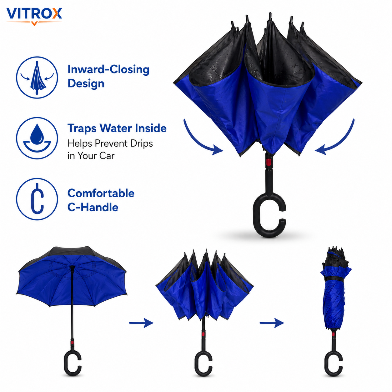 Reverse Car Umbrella with C-Shaped Handle