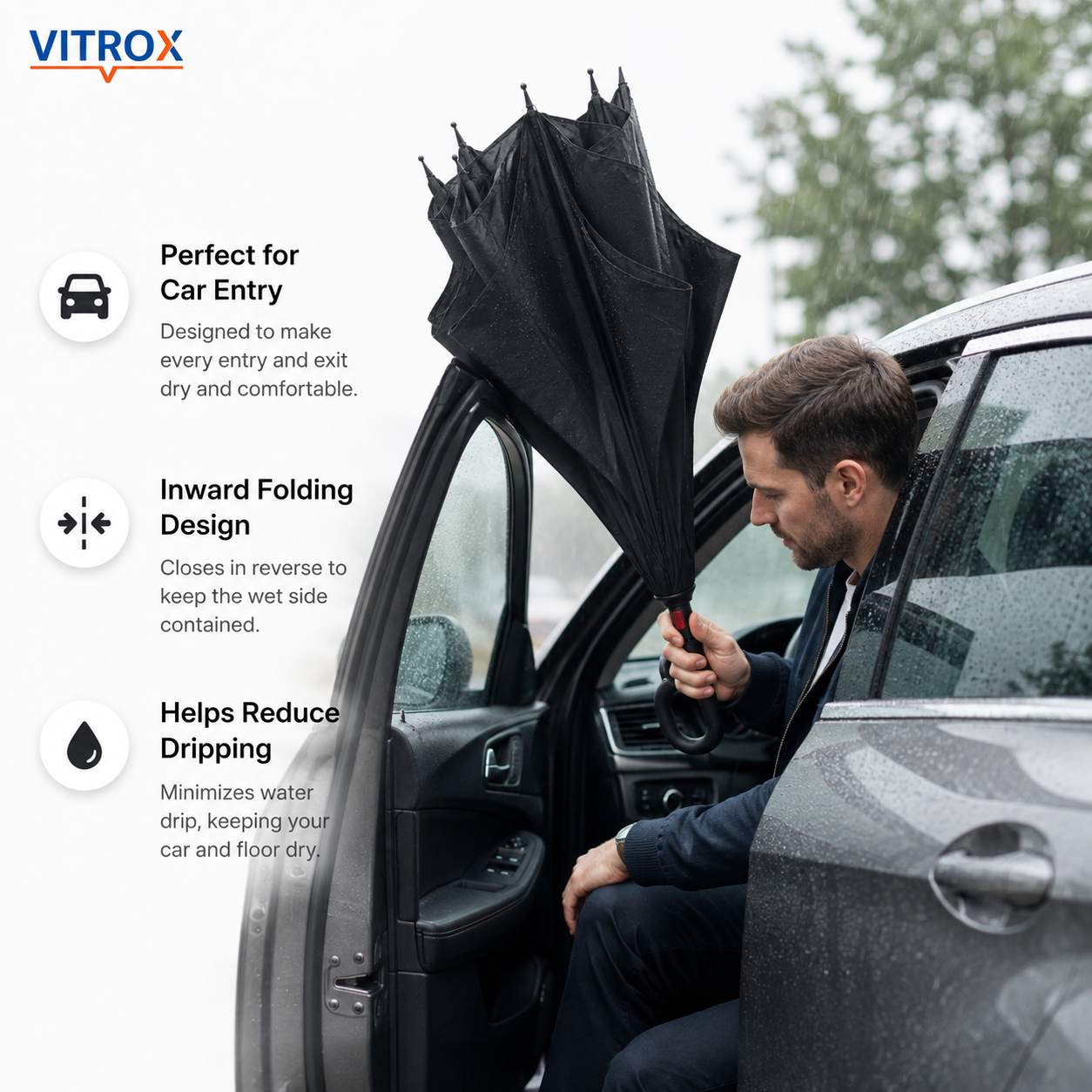 Reverse Car Umbrella – Inward Folding Umbrella