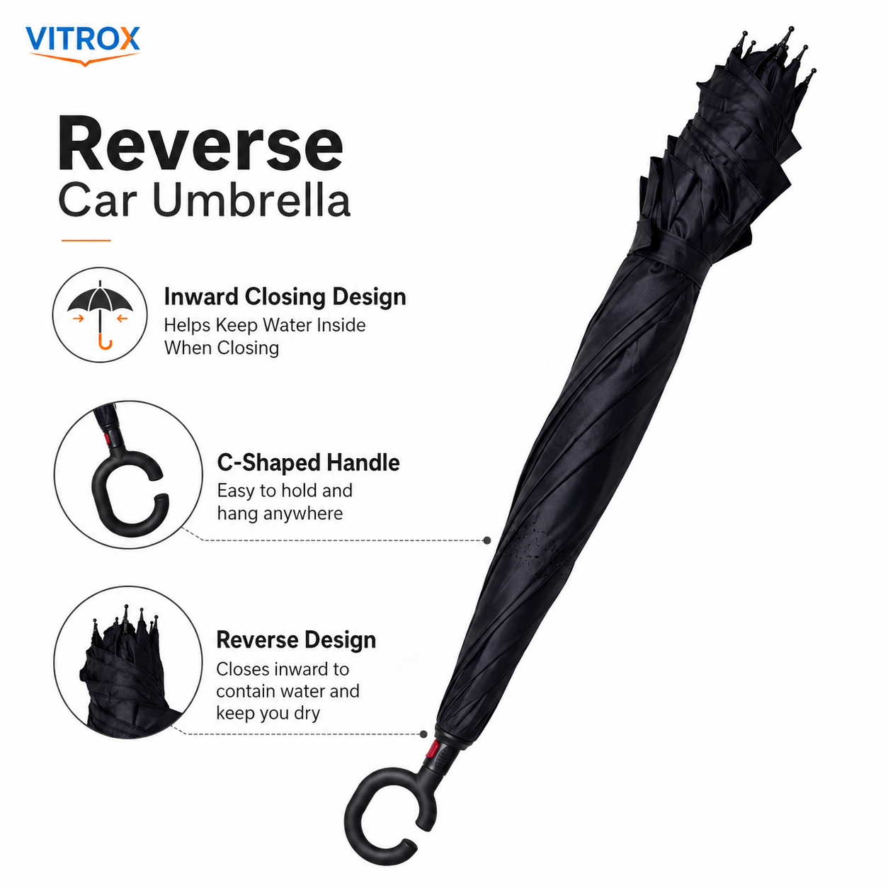 Reverse Car Umbrella – Inward Folding Umbrella
