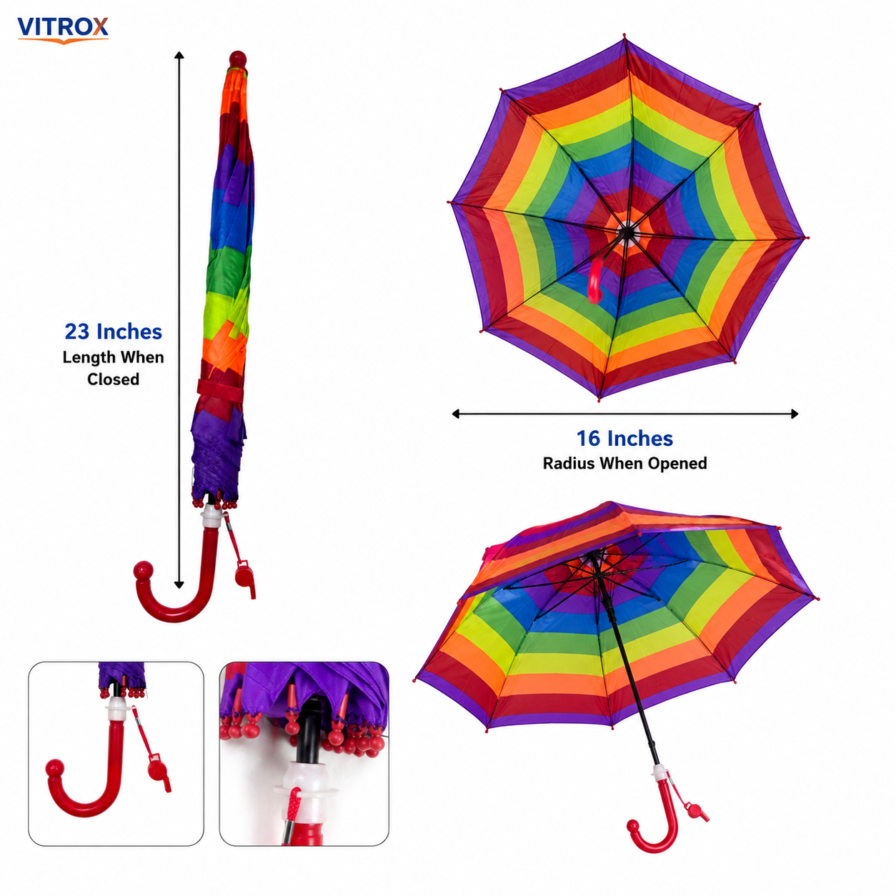 Kids Rainbow Umbrella with Easy Push Button – School Rain Umbrella