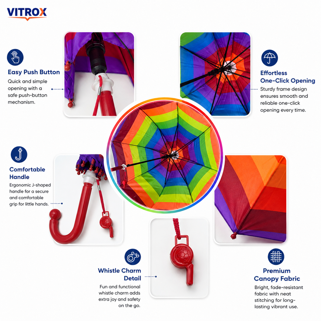 Kids Rainbow Umbrella with Easy Push Button – School Rain Umbrella