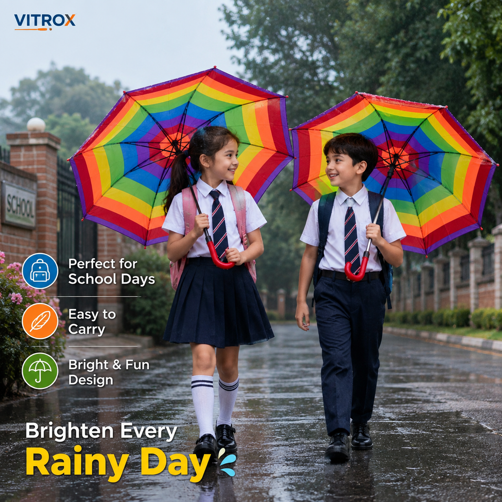 Kids Rainbow Umbrella with Easy Push Button – School Rain Umbrella