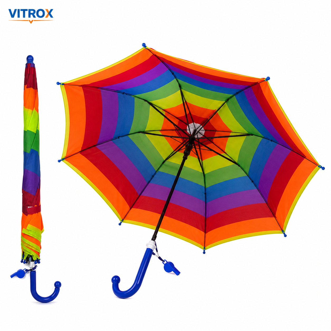 Kids Rainbow Umbrella with Easy Push Button - school Rain Umbrella