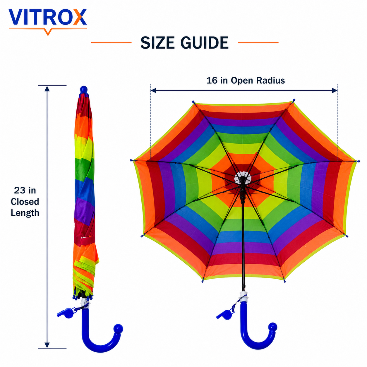 Kids Rainbow Umbrella with Easy Push Button - school Rain Umbrella