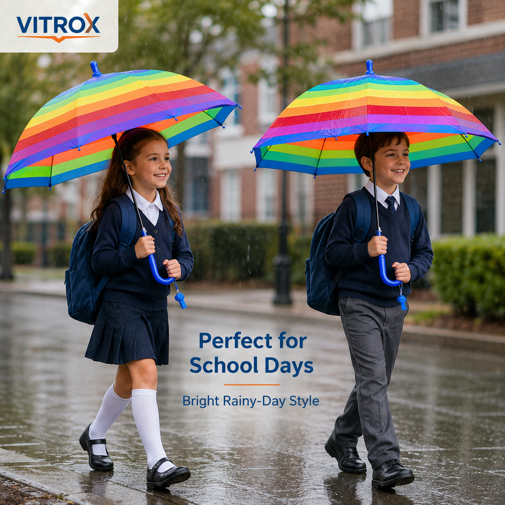 Kids Rainbow Umbrella with Easy Push Button - school Rain Umbrella