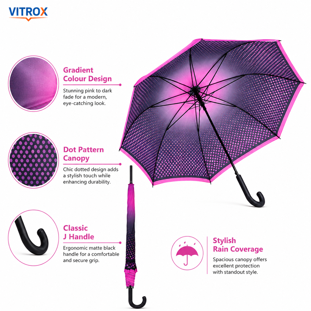 Pink & Black Colourful Dot Umbrella –  Rain Umbrella