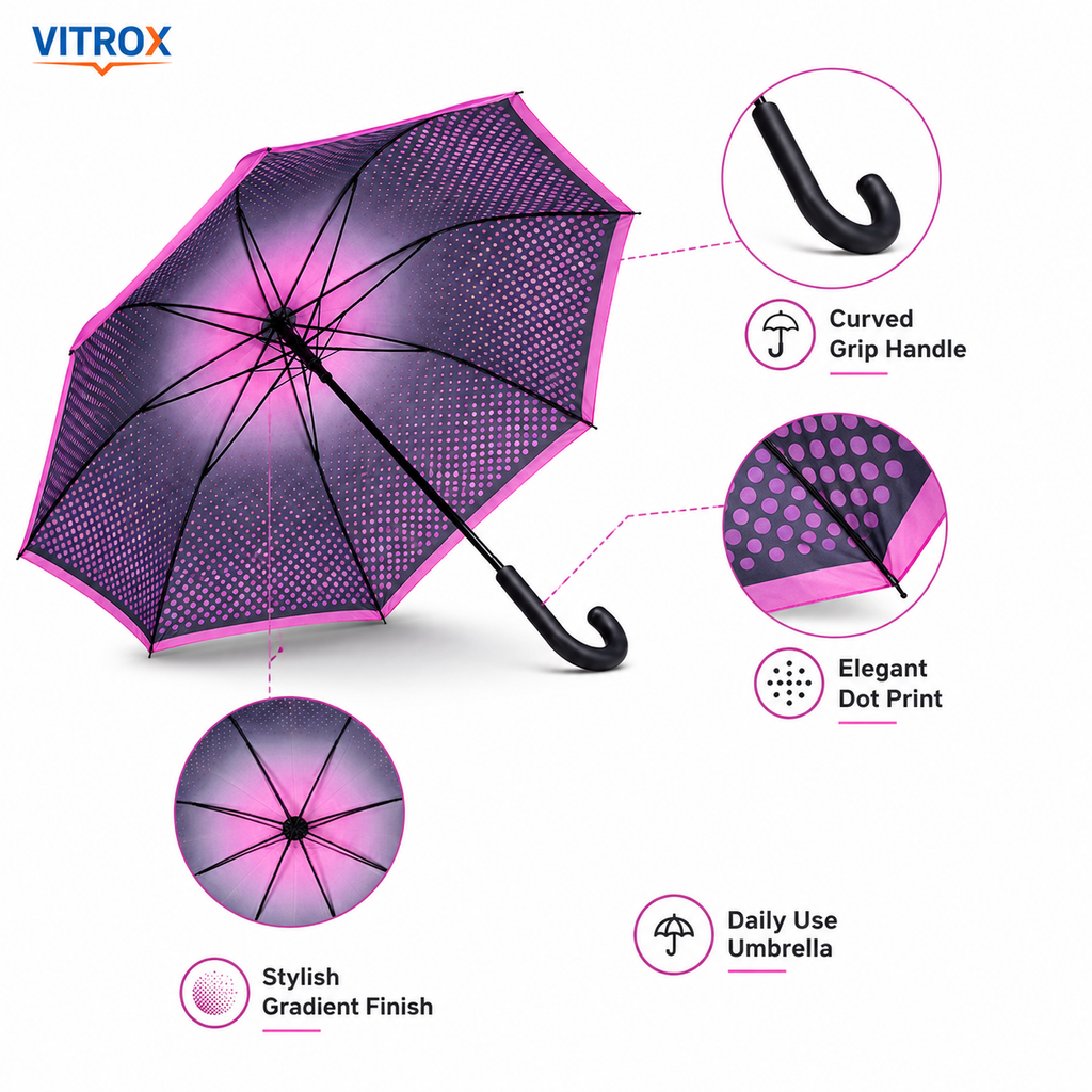 Pink & Black Colourful Dot Umbrella –  Rain Umbrella