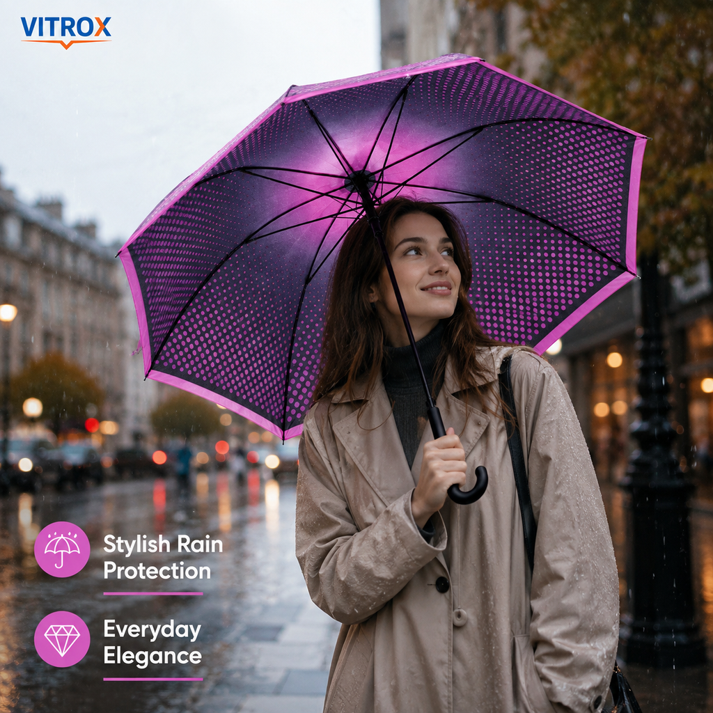 Pink & Black Colourful Dot Umbrella –  Rain Umbrella