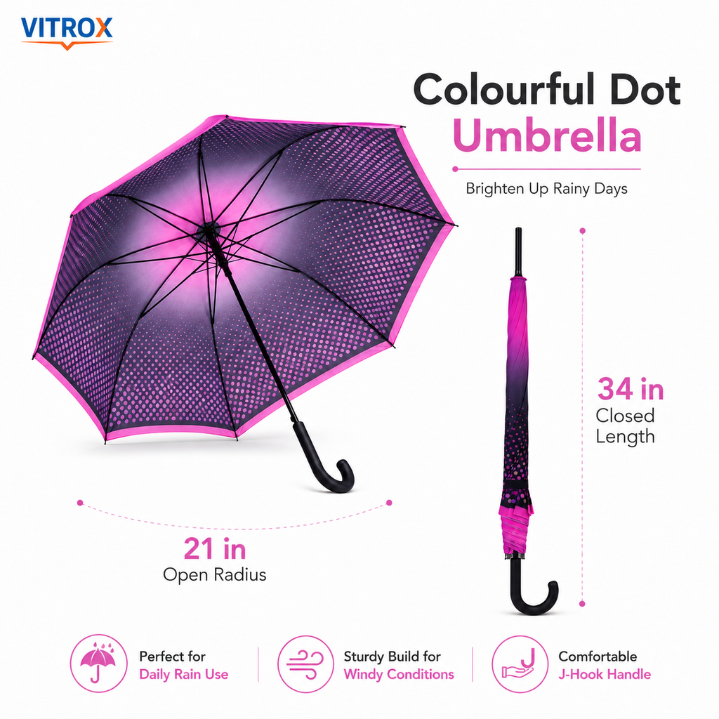 Pink & Black Colourful Dot Umbrella –  Rain Umbrella