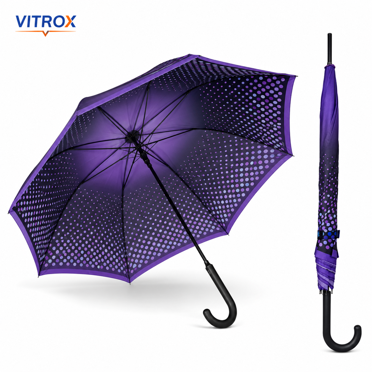 Purple Gradient Dot Umbrella with Black J Handle