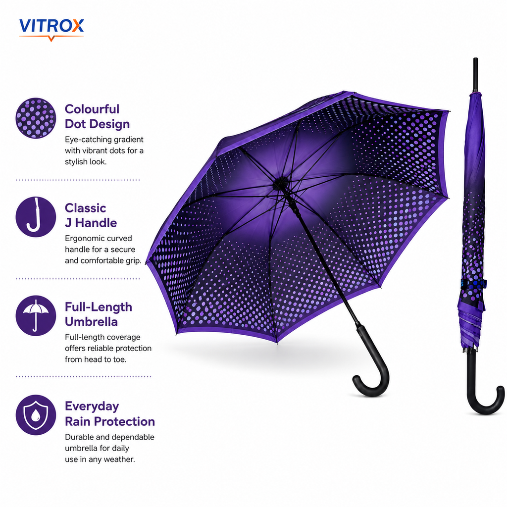 Purple Gradient Dot Umbrella with Black J Handle