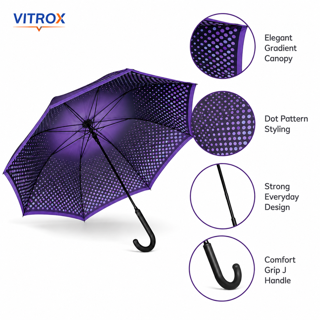 Purple Gradient Dot Umbrella with Black J Handle