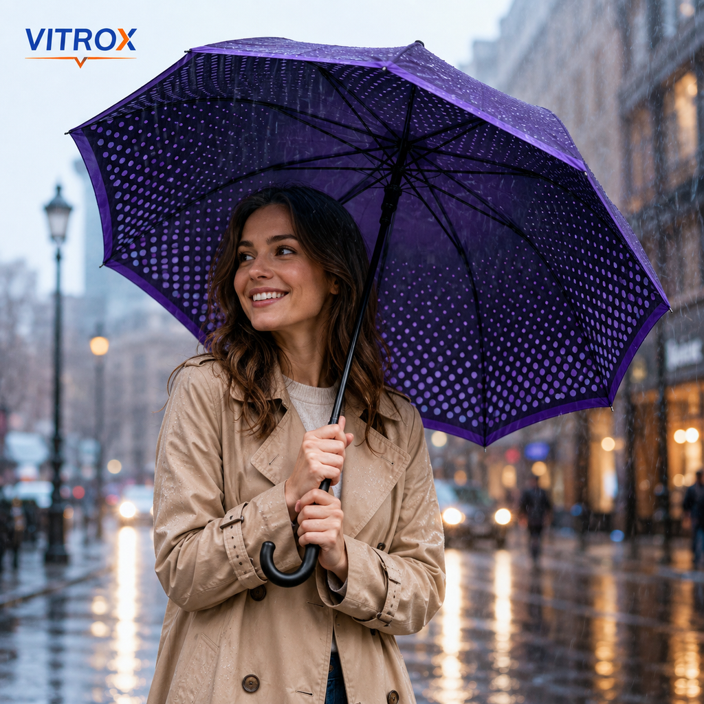 Purple Gradient Dot Umbrella with Black J Handle