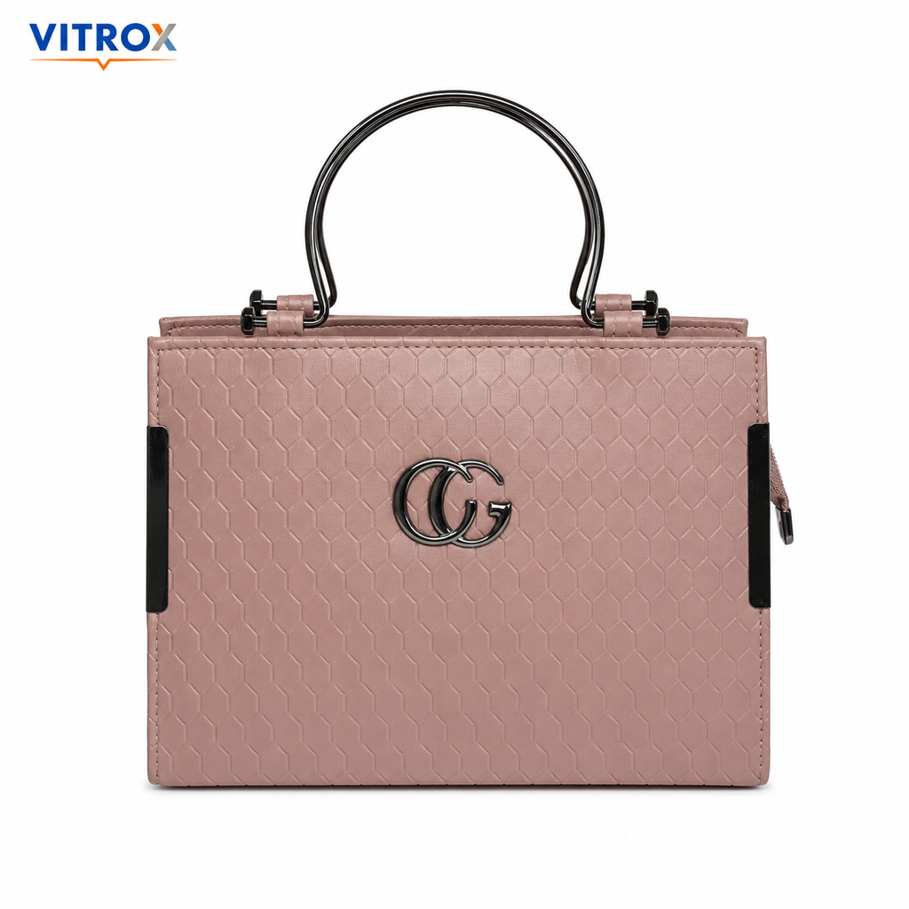Vitrox Dusty Rose Ladies Handbag – Structured Top Handle Bag with Detachable Long Strap