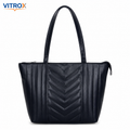 Vitrox Women’s Black Quilted Tote Handbag with Zip Closure & Shoulder Strap – Stylish Everyday Ladies Bag