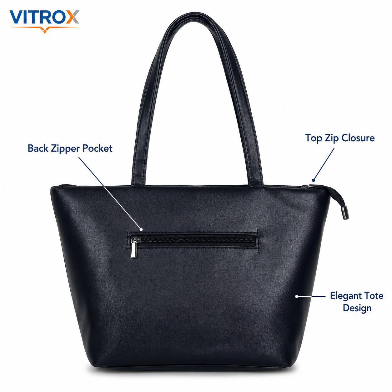 Vitrox Women’s Black Quilted Tote Handbag with Zip Closure & Shoulder Strap – Stylish Everyday Ladies Bag
