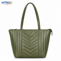 Vitrox Women’s Olive Green Quilted Tote Handbag with Zip Closure & Additional Strap