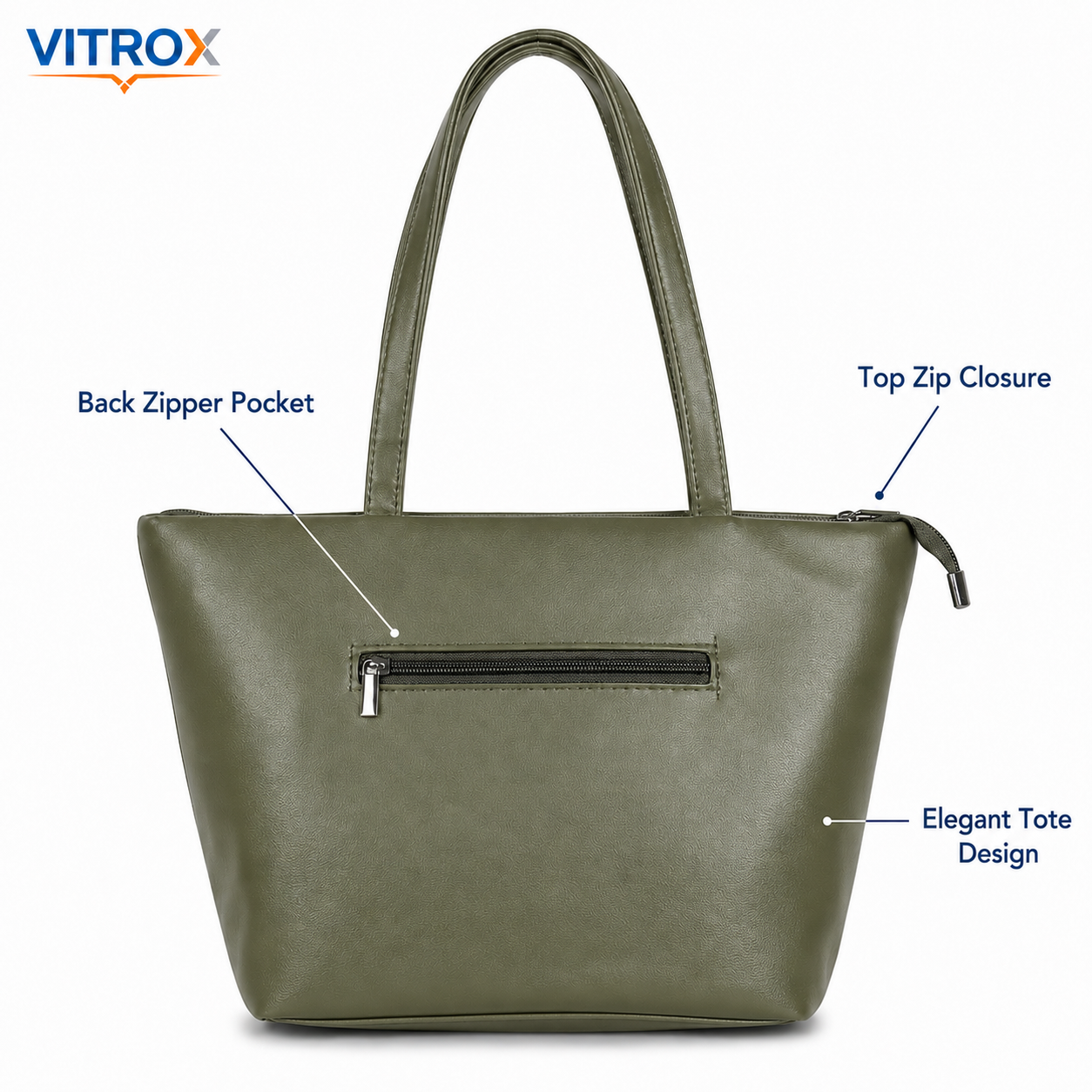Vitrox Women’s Olive Green Quilted Tote Handbag with Zip Closure & Additional Strap