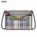 Vitrox Grey Check Ladies Crossbody Bag | Compact Sling Bag with Gold Bow & Colourful Chain Detail