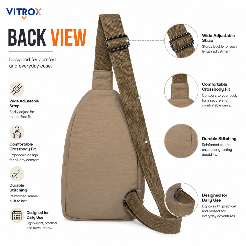 Vitrox Unisex Beige Sling Bag Compact Crossbody Bag with Adjustable Strap