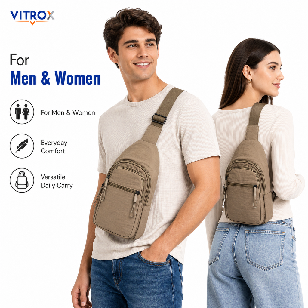 Vitrox Unisex Beige Sling Bag Compact Crossbody Bag with Adjustable Strap