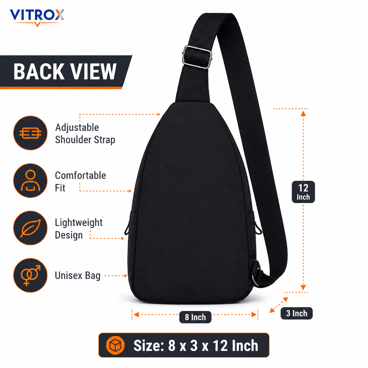 Vitrox Black Unisex Sling Bag – Compact Crossbody Bag with Adjustable Shoulder Strap