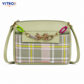 Vitrox Sage Green Plaid Ladies Crossbody Bag with Decorative Chain