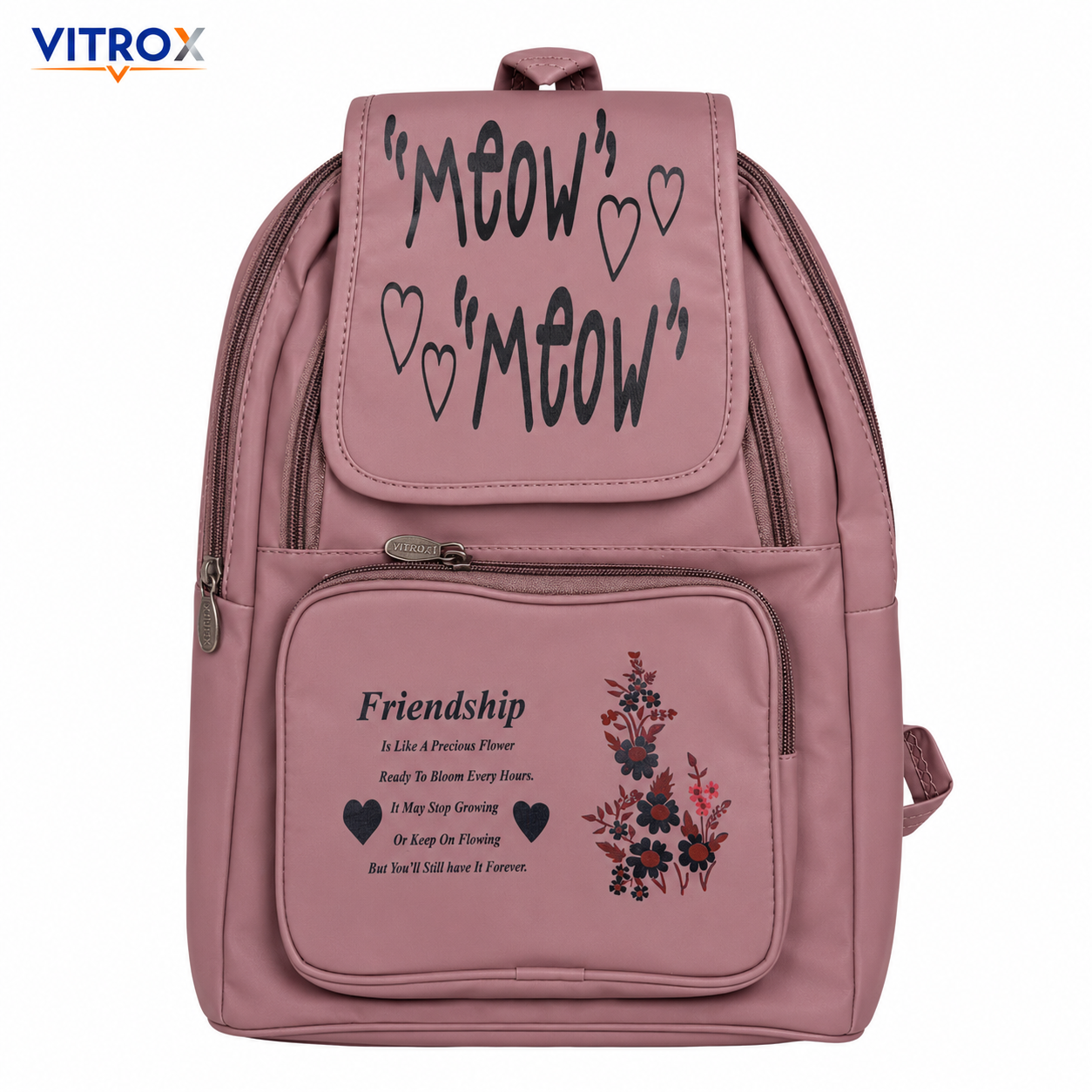 Vitrox Dusty Mauve Pink Printed Ladies Backpack
