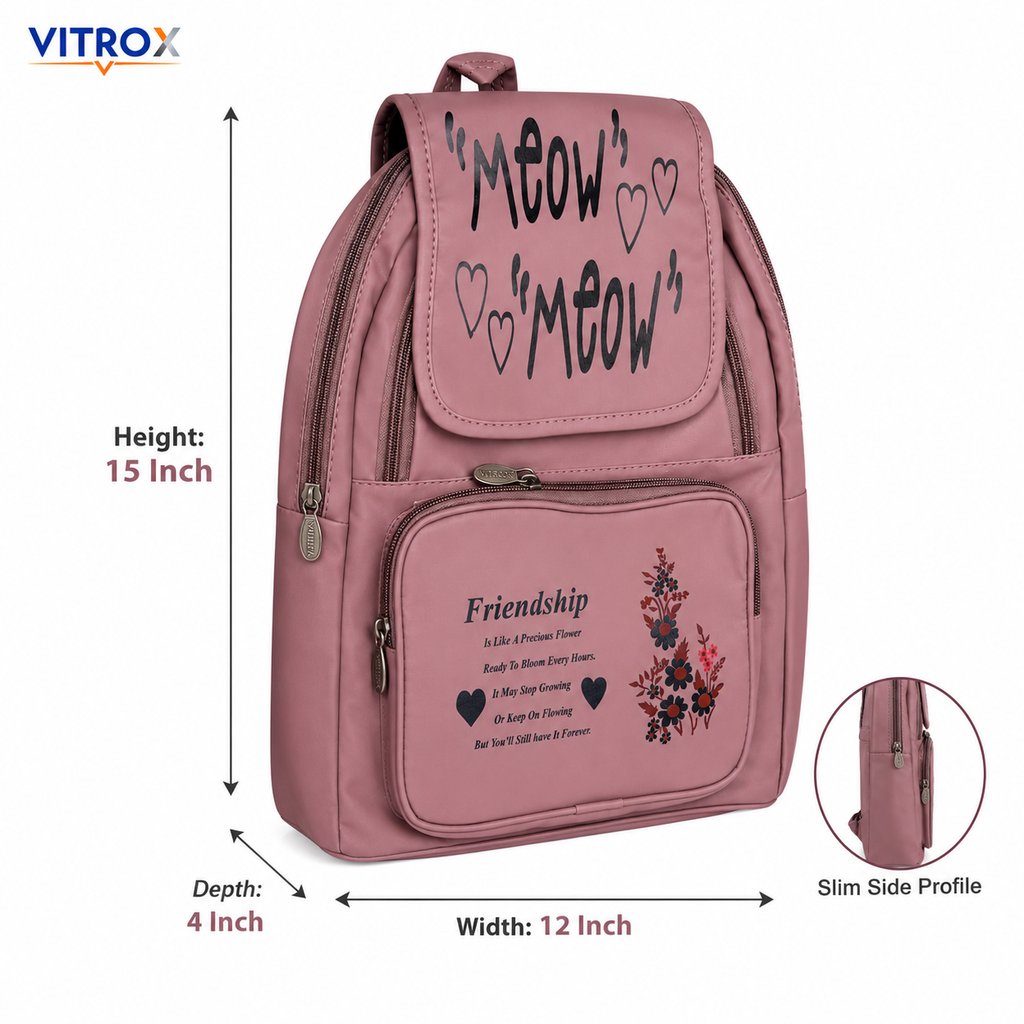 Vitrox Dusty Mauve Pink Printed Ladies Backpack