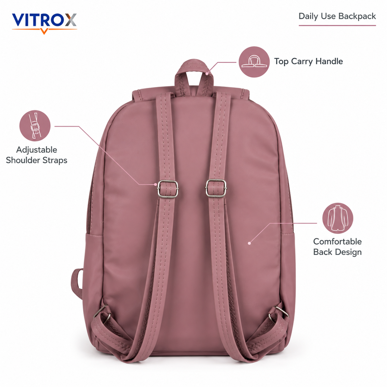 Vitrox Dusty Mauve Pink Printed Ladies Backpack