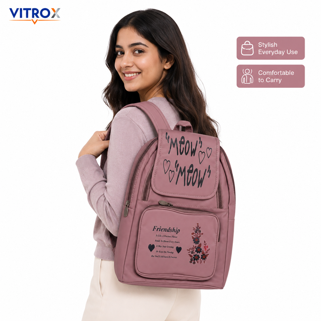 Vitrox Dusty Mauve Pink Printed Ladies Backpack