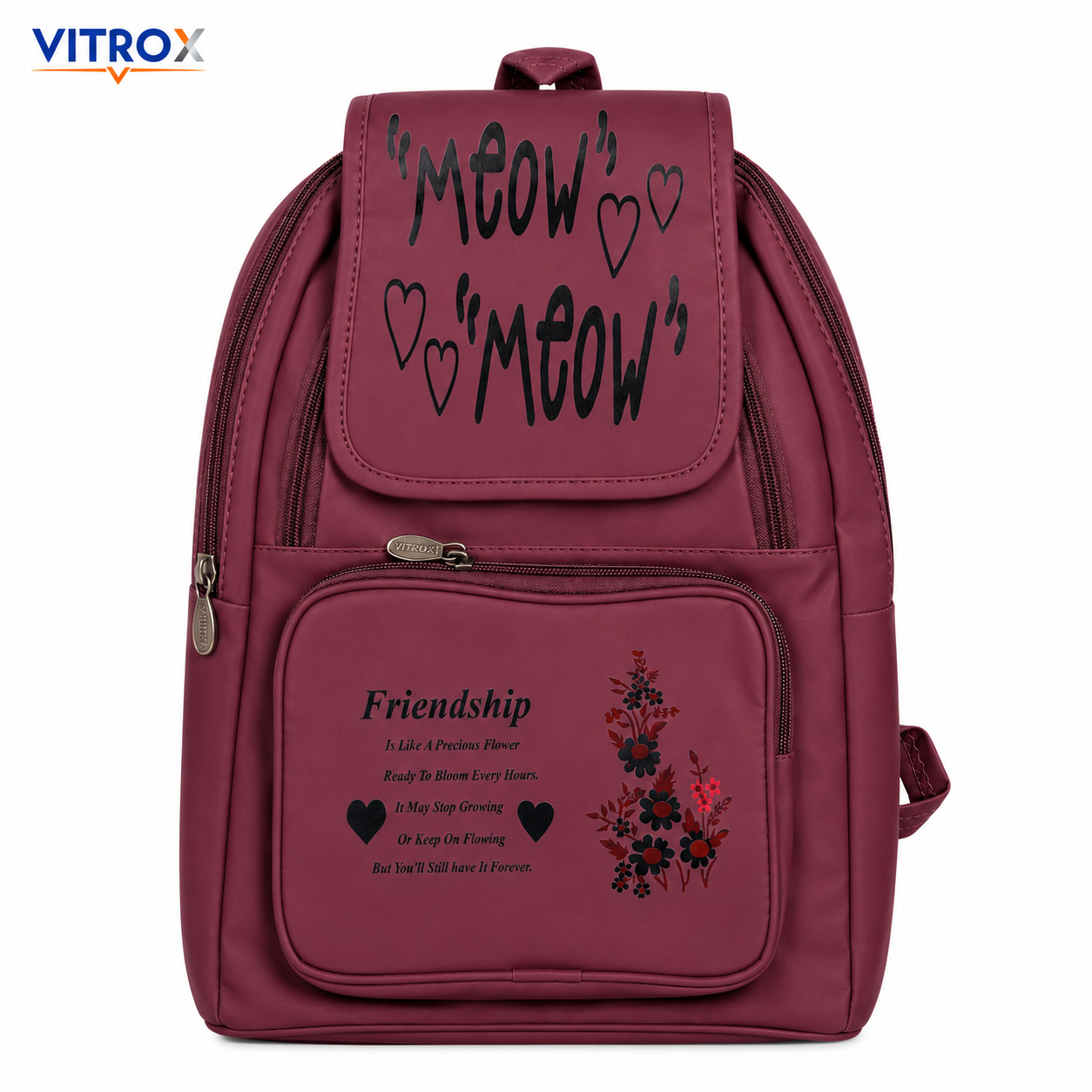 Vitrox Women’s Wine Mauve Printed Backpack with Adjustable Straps