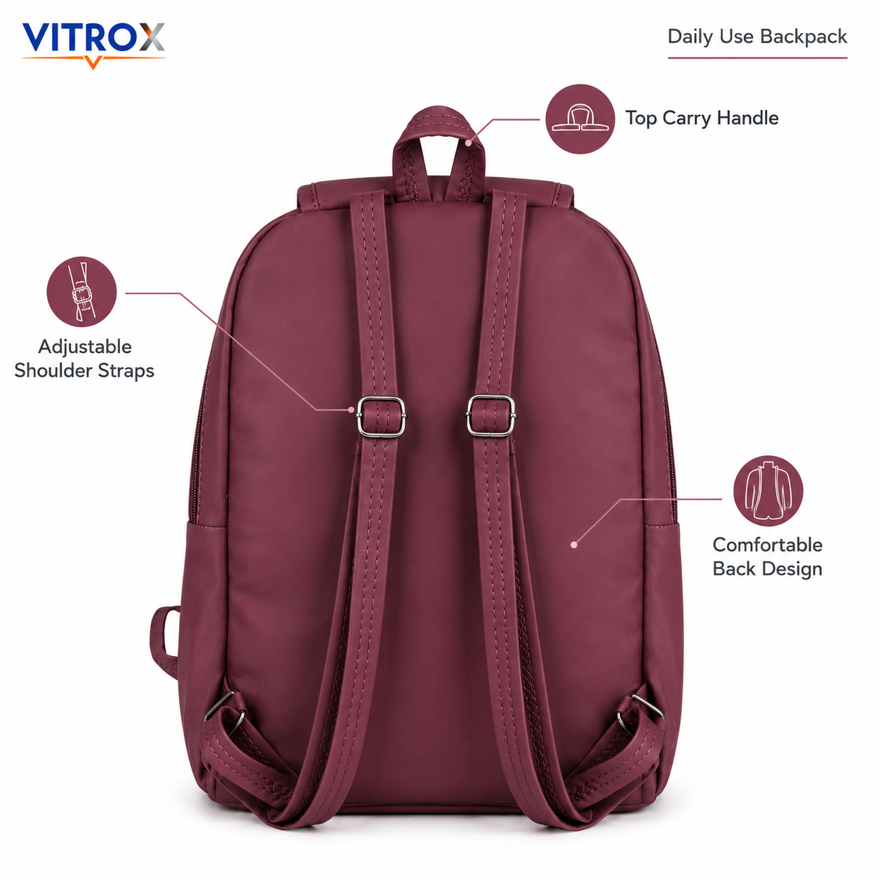 Vitrox Women’s Wine Mauve Printed Backpack with Adjustable Straps