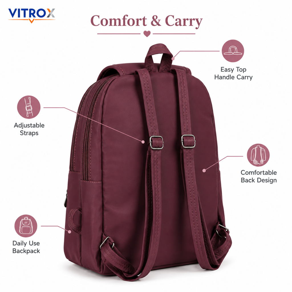 Vitrox Women’s Wine Mauve Printed Backpack with Adjustable Straps