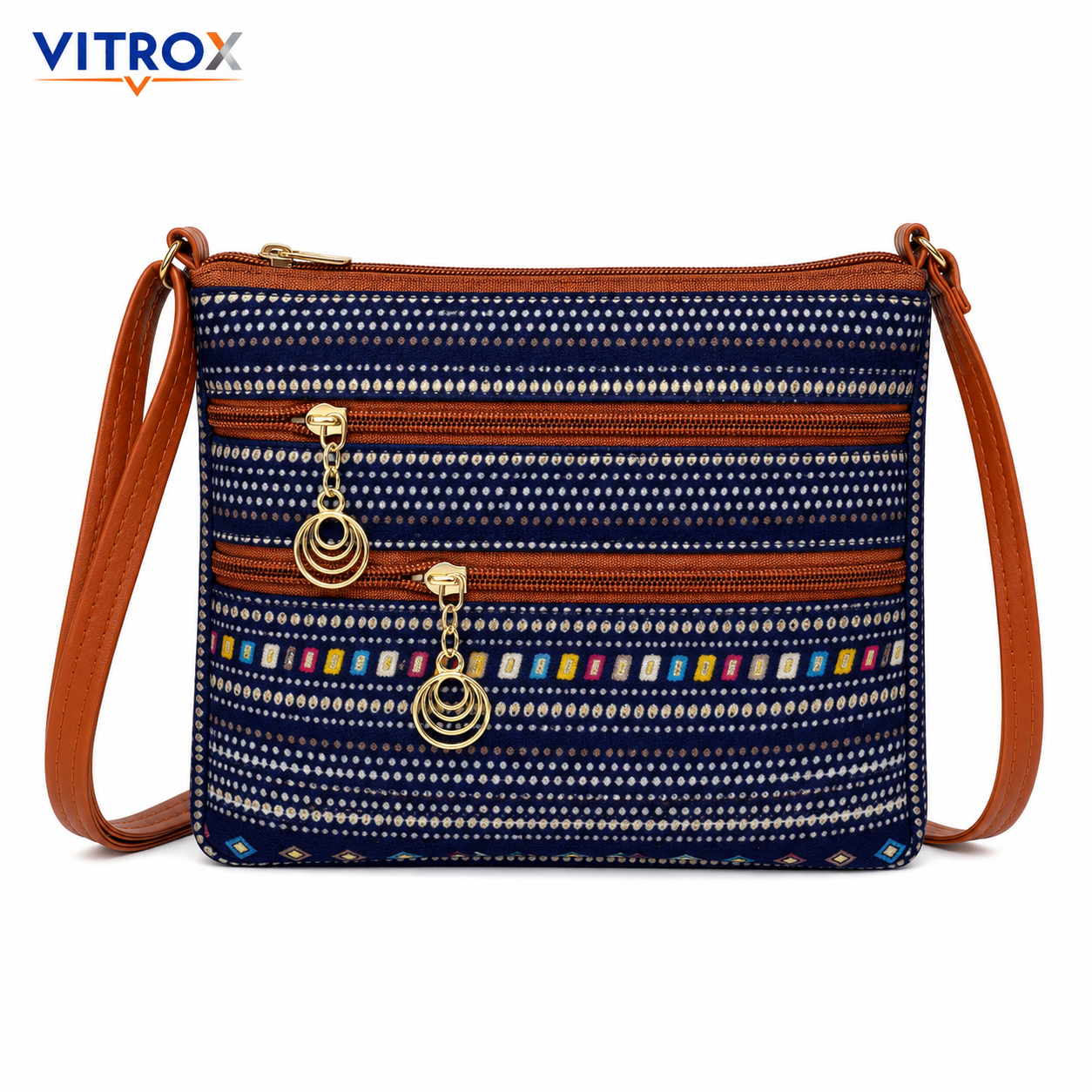 Vitrox Ladies Printed Sling Bag – Navy Blue Multicolor Crossbody Bag