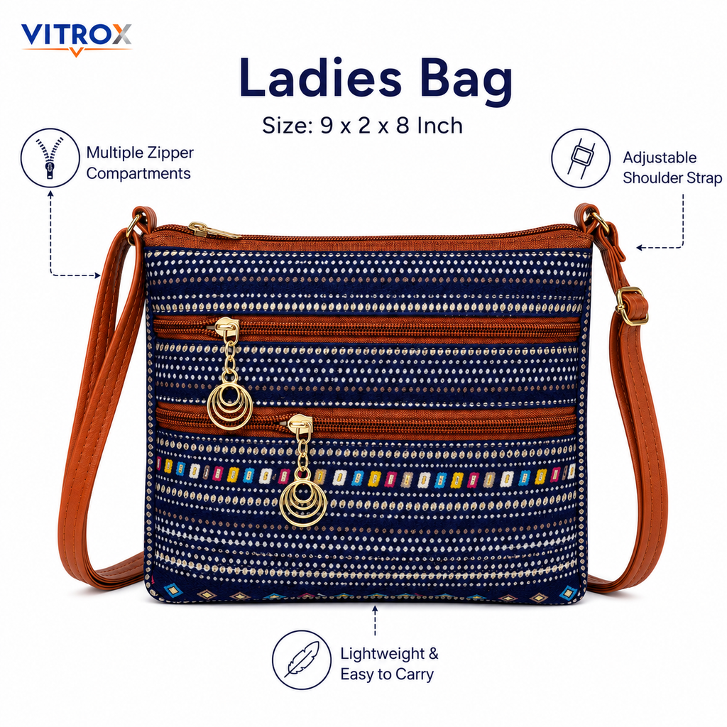 Vitrox Ladies Printed Sling Bag – Navy Blue Multicolor Crossbody Bag