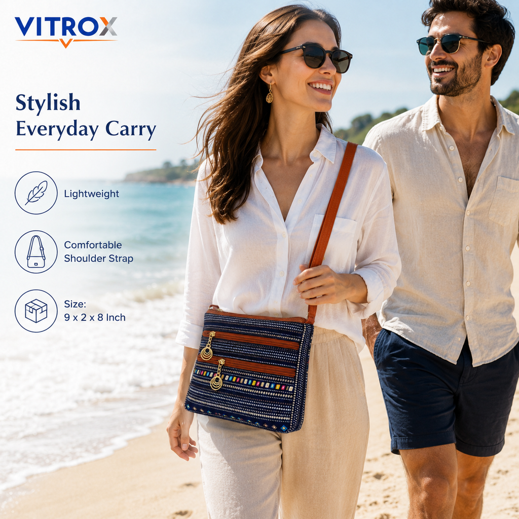 Vitrox Ladies Printed Sling Bag – Navy Blue Multicolor Crossbody Bag